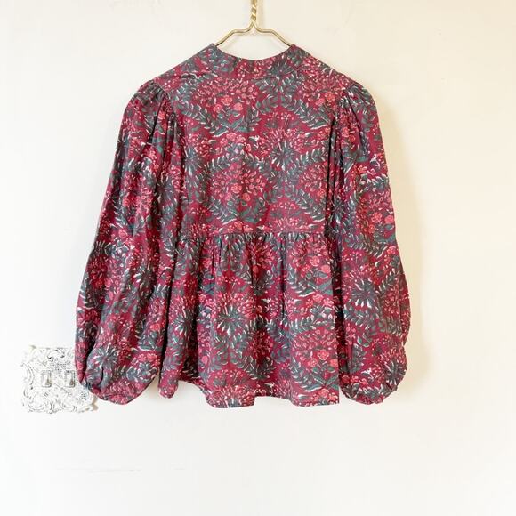 Victoria Dunn Balloon Sleeve Babydoll Boho Brownwen Blouse in Lava Falls XS - Picture 6 of 8